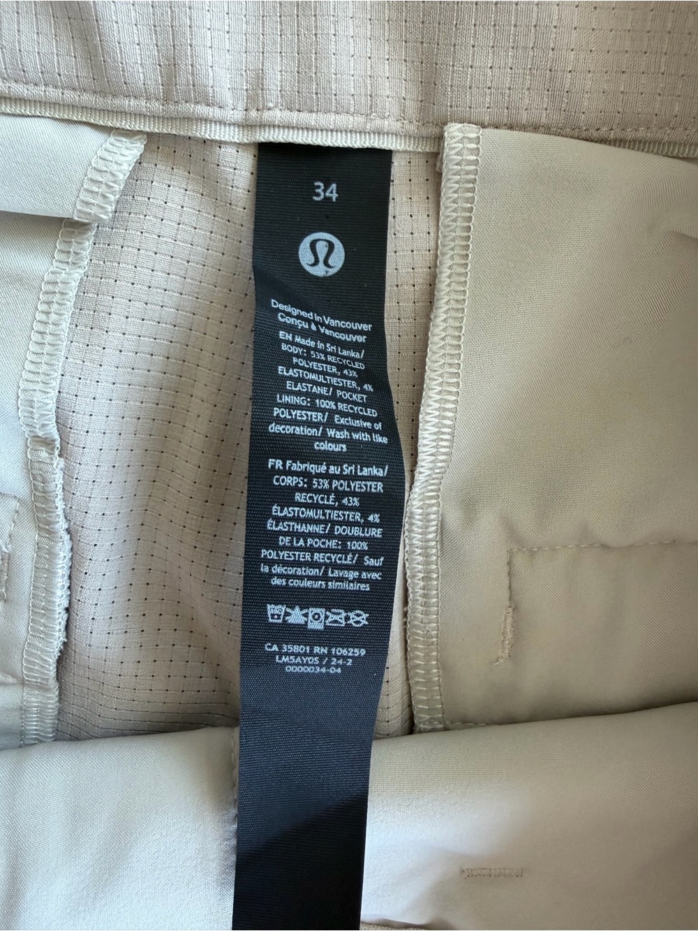 lululemon athletica Men's Five Pocket Slim Stretch Chinos Light Tan Size 34 - Picture 4 of 6